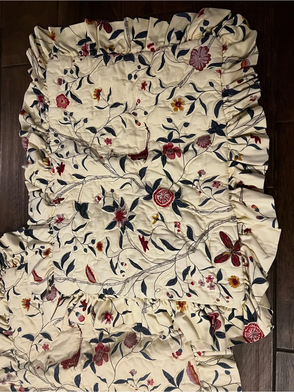 Set of 2 Vintage Yellow Floral Ruffled Quilted Pillow Shams